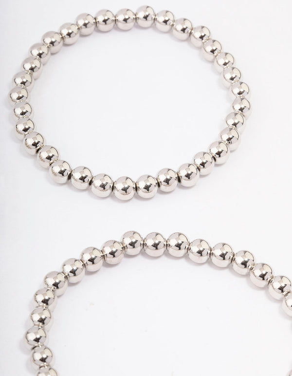 Silver Round Ball Stretch Bracelet 4-Pack