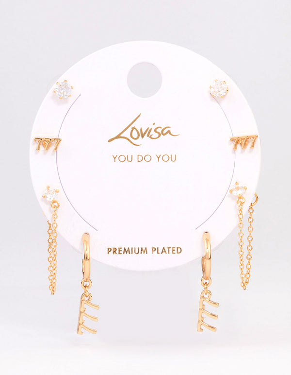 Gold Plated 777 Angel Number Earring Pack