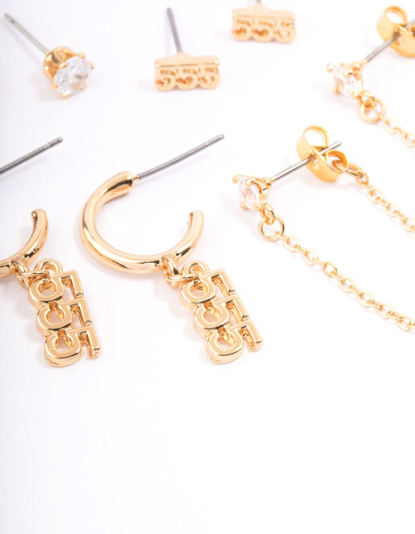 Gold Plated 555 Angel Number Earring Pack