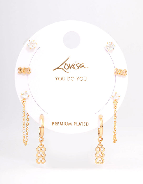 Gold Plated 333 Angel Number Earring Pack
