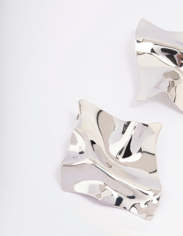 Silver Textured Disc Statement Stud Earrings