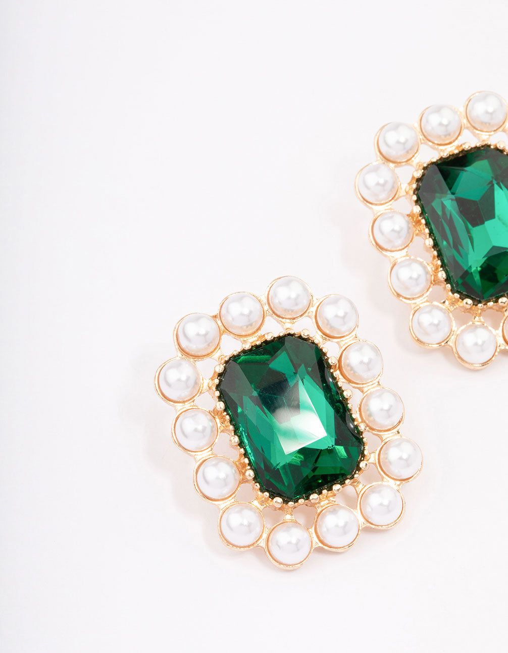 Gold Square Pearl Stud Earrings