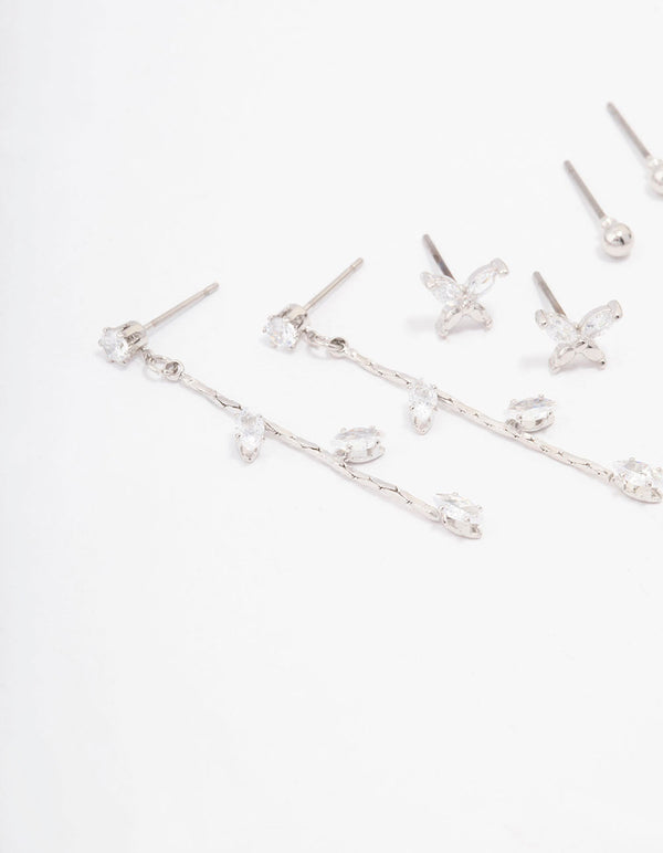 Silver Cubic Zirconia Butterfly & Petal Earring 4-Pack
