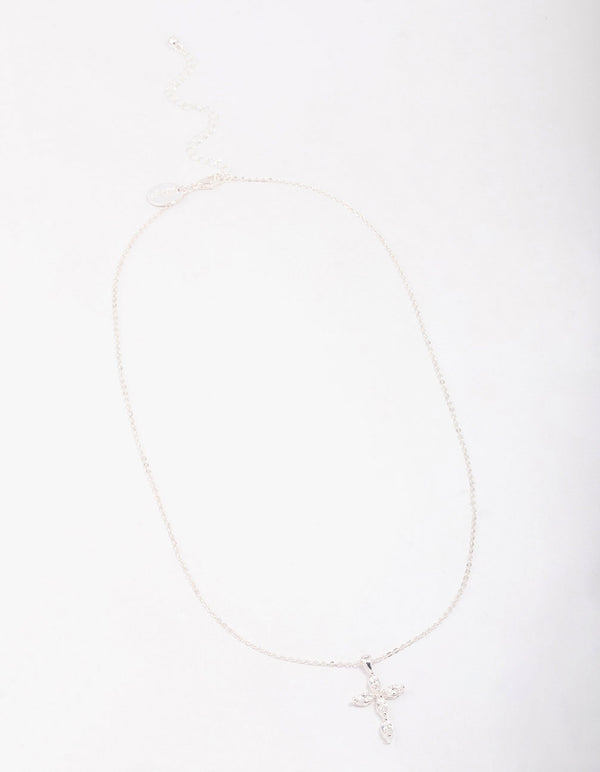 Silver Plated Brass Large Marquise Cross Pendant Necklace