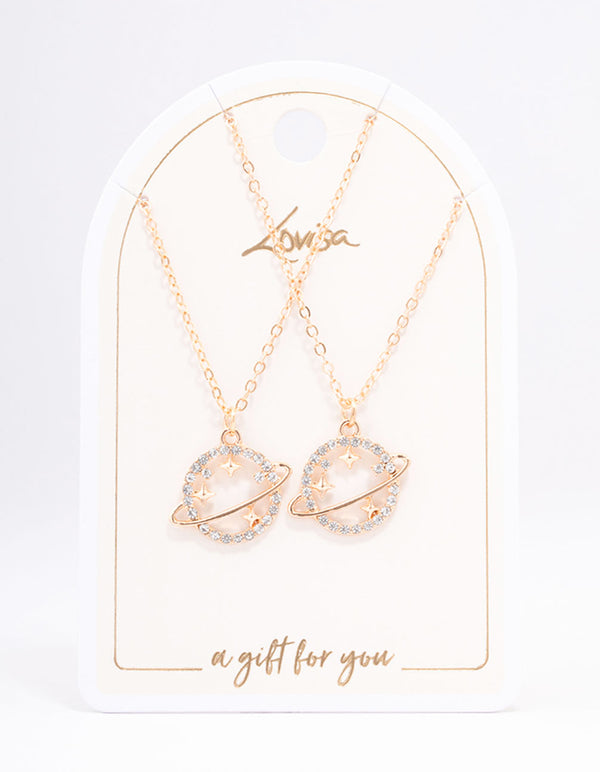 Gold Diamante Saturn Necklace Pack