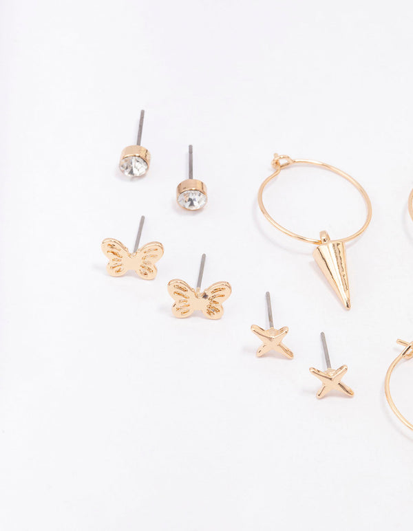 Gold Cross Pointed Earring 8-Pack