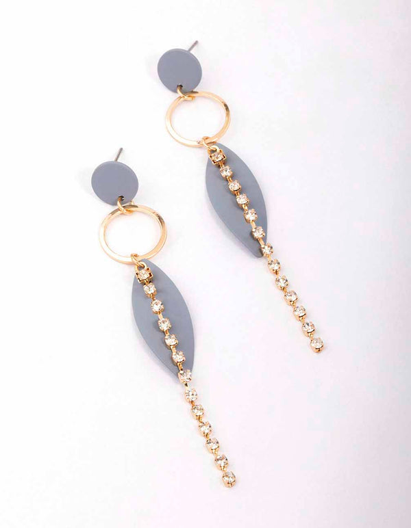 Grey Cup Chain Ring Leaf Drop Earrings