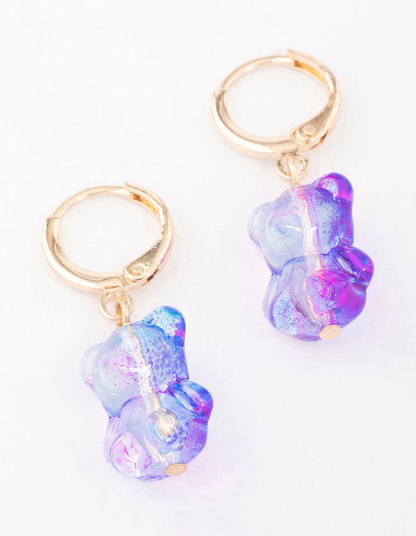 Gold Purple Ombre Gummy Bear Huggie Earrings
