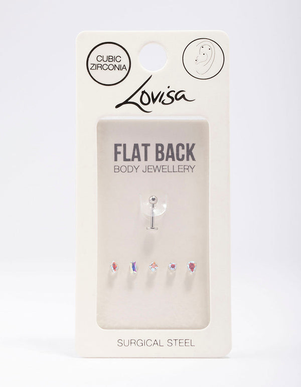 Surgical Steel Iridescent Cubic Zirconia Flat Back Pack