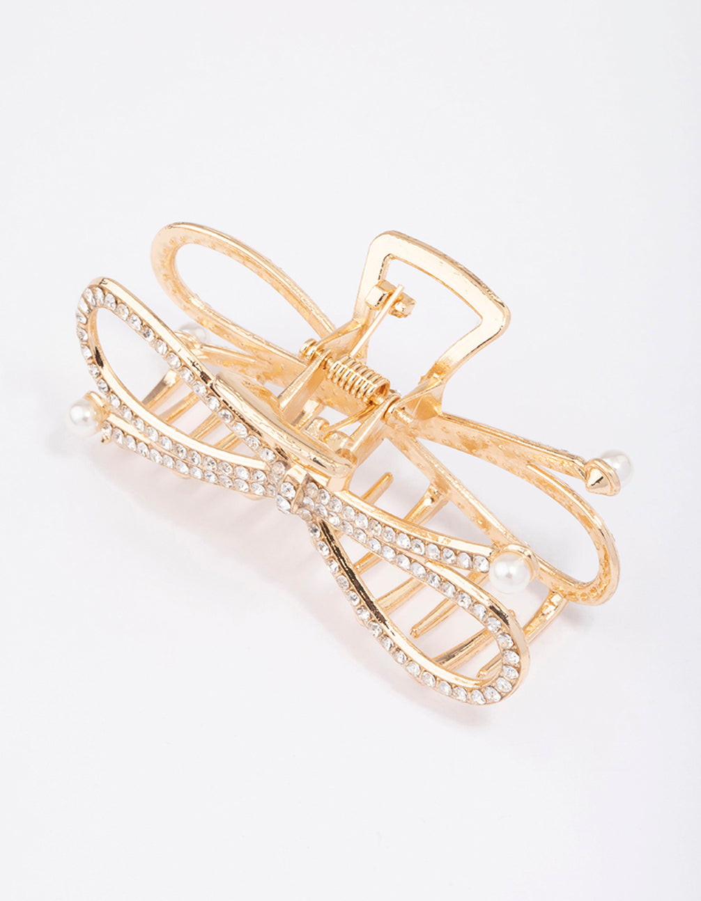 Gold Diamante Bow Hair Claw Clip
