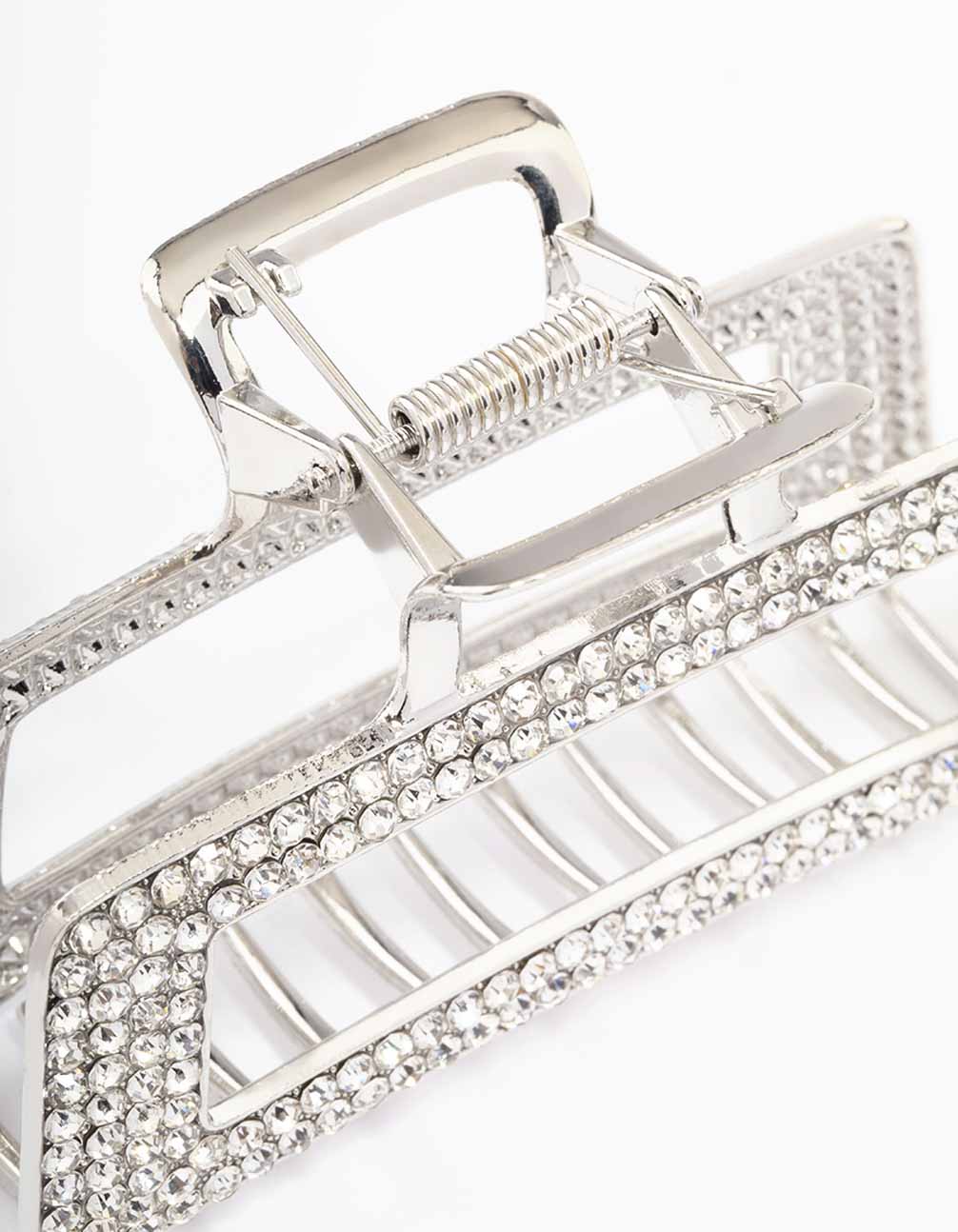 Silver Diamante Rectangle Hair Claw Clip