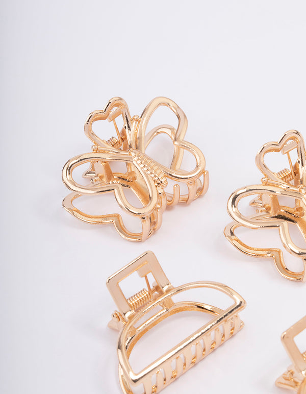 Gold Butterfly Hair Claw Clip 4-Pack