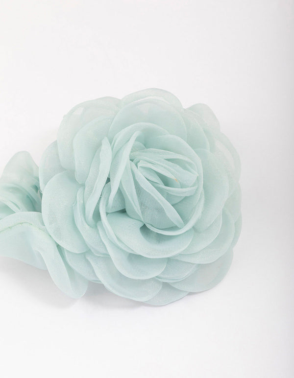 Blue Fabric Chiffon Flower Hair Scrunchie