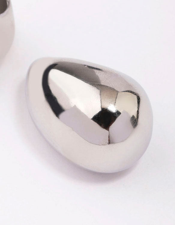 Designed with waterproof stainless steel large teardrop earrings in silver post detail view
