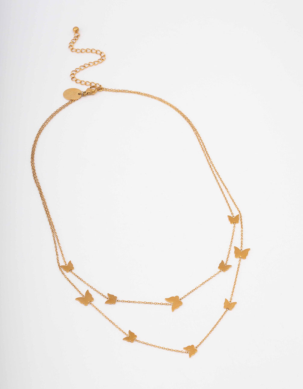 Waterproof Gold Plated Stainless Steel Double Layered Butterfly Necklace