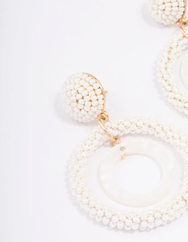 Gold Bead Double Circle Drop Earrings