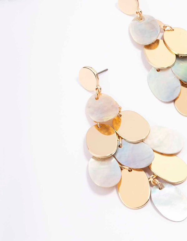 Gold Genuine Shell Disc Drop Earrings
