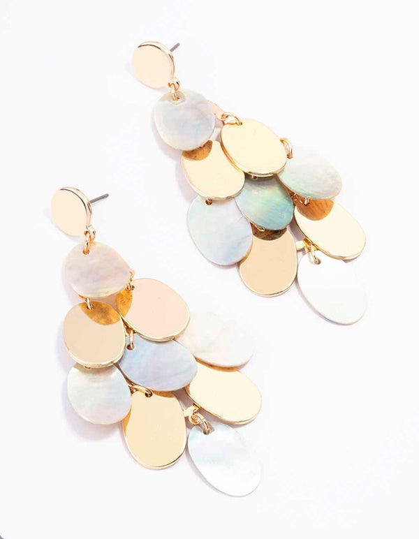 Gold Genuine Shell Disc Drop Earrings