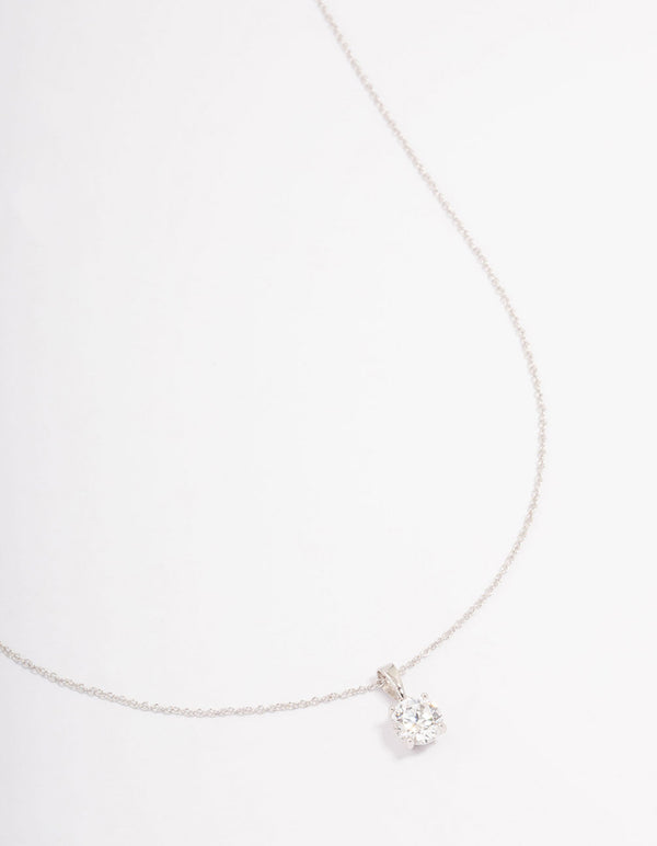 Sterling Silver Solitaire Cubic Zirconia Pendant Necklace