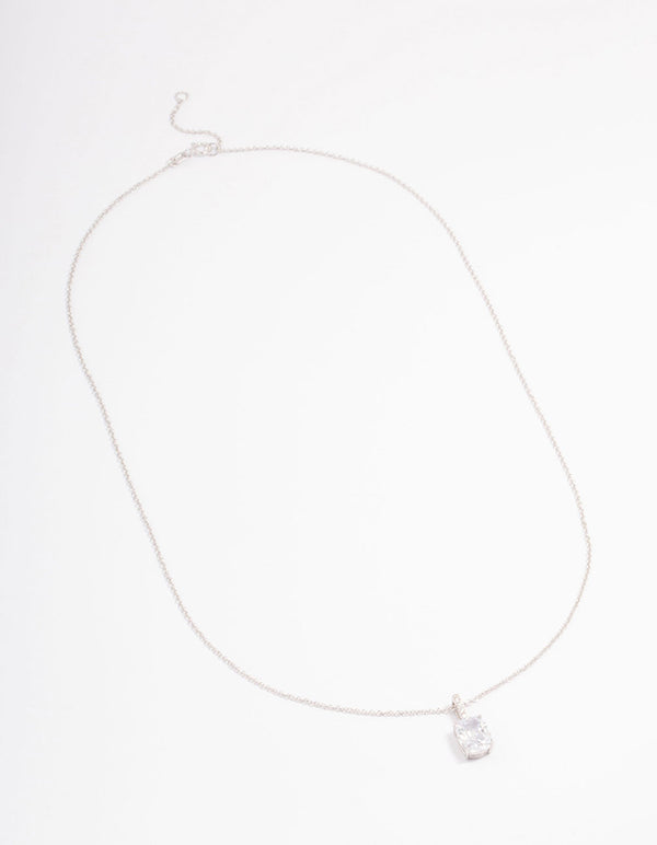Platinum Sterling Silver Cushion Cut Cubic Zirconia Pendant Necklace