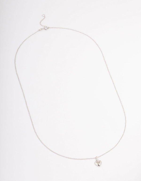 Platinum Sterling Silver Puffy Heart Cubic Zirconia Pendant Necklace
