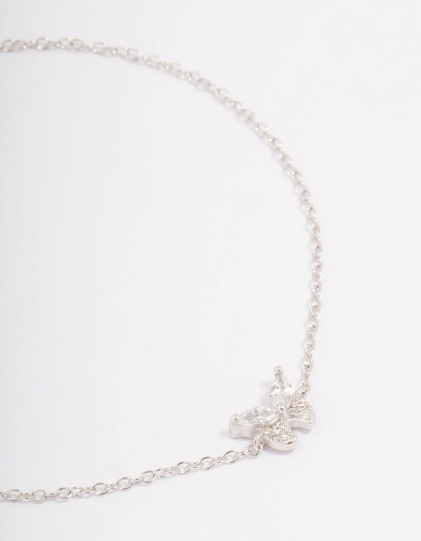 Platinum Sterling Silver Butterfly Cubic Zirconia Bracelet