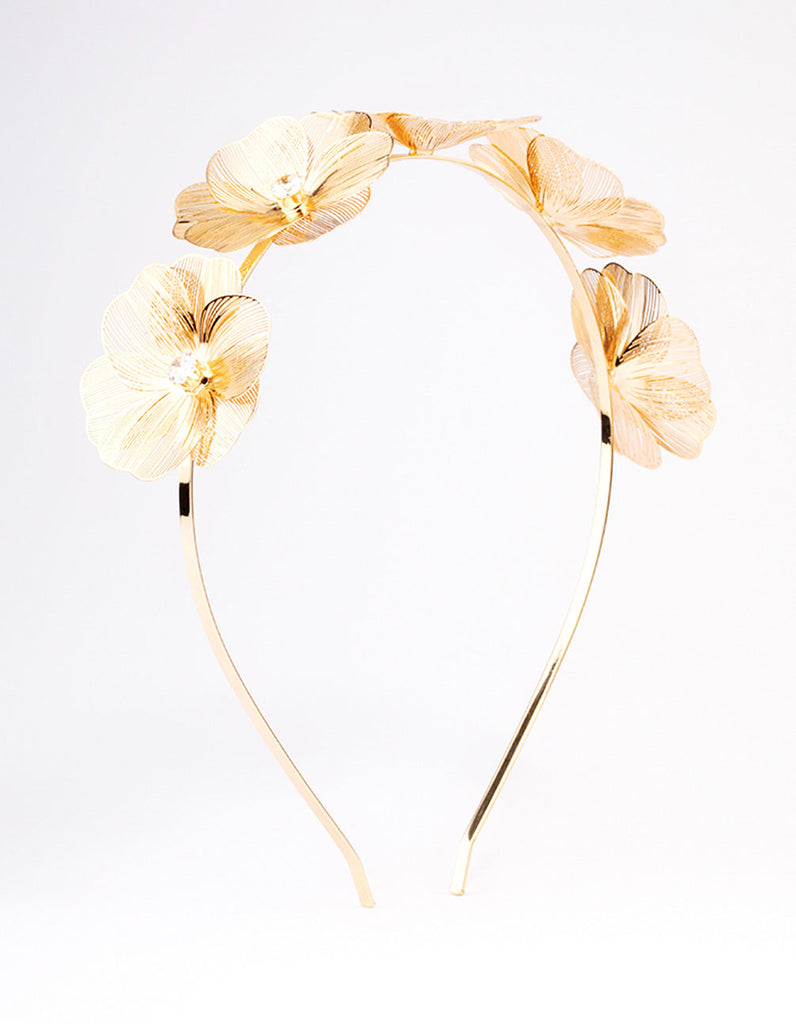Gold Wire Diamante Flower Headband - Lovisa