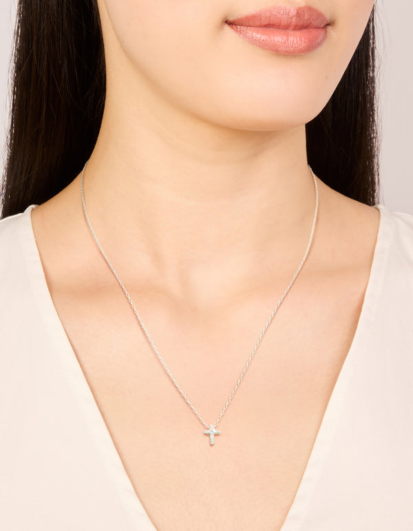 Sterling Silver Cubic Zirconia Cross Pendant Necklace