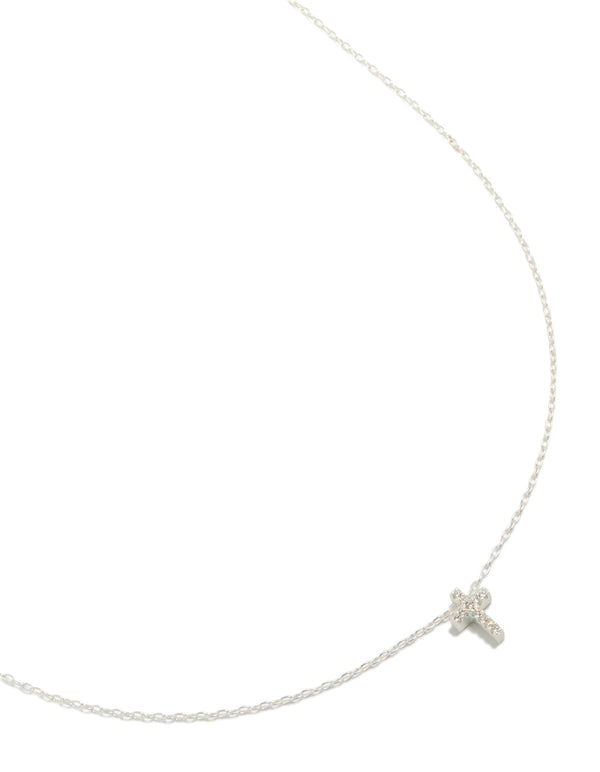 Sterling Silver Cubic Zirconia Cross Pendant Necklace