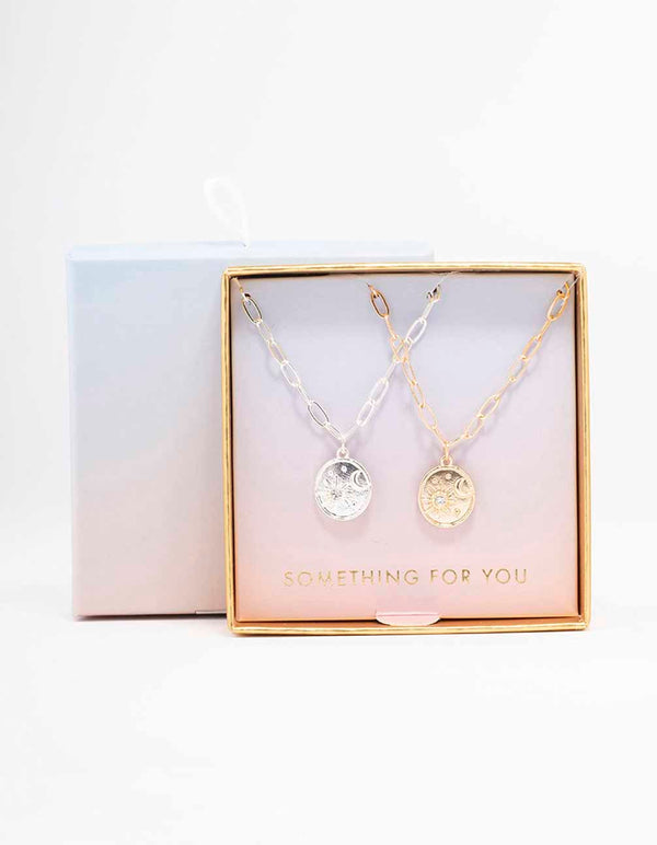 Mixed Metal Celestial Coin Necklace Pack