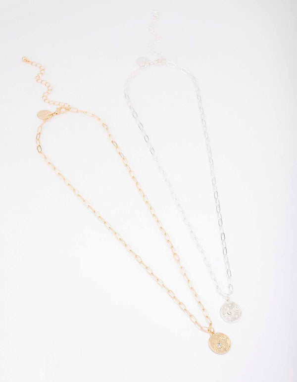 Mixed Metal Celestial Coin Necklace Pack