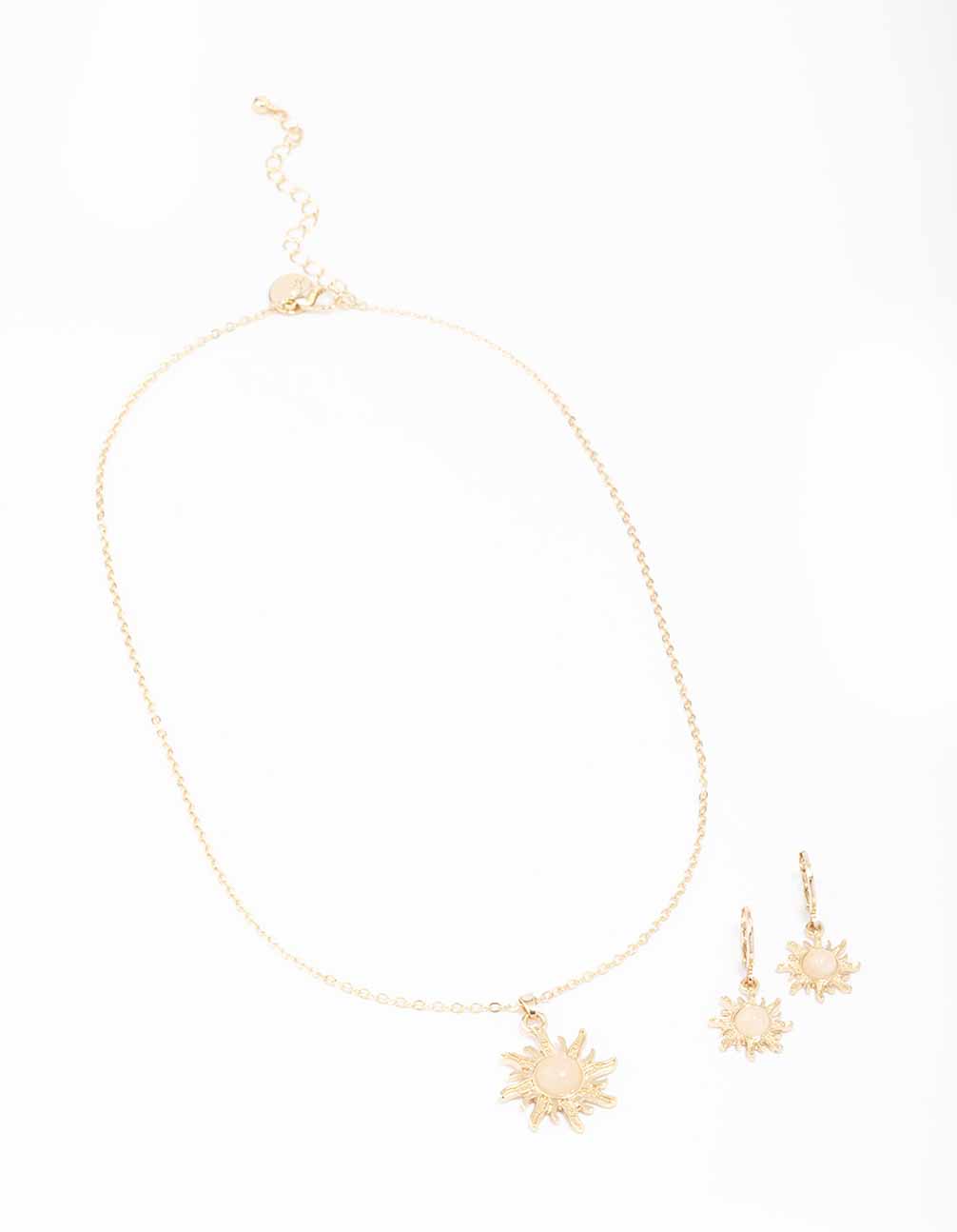 Gold Semi-Precious Sun Necklace & Drop Earring Set