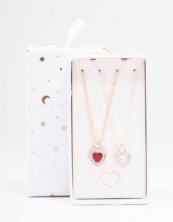 Mixed Metal Heart Halo Necklace Pack