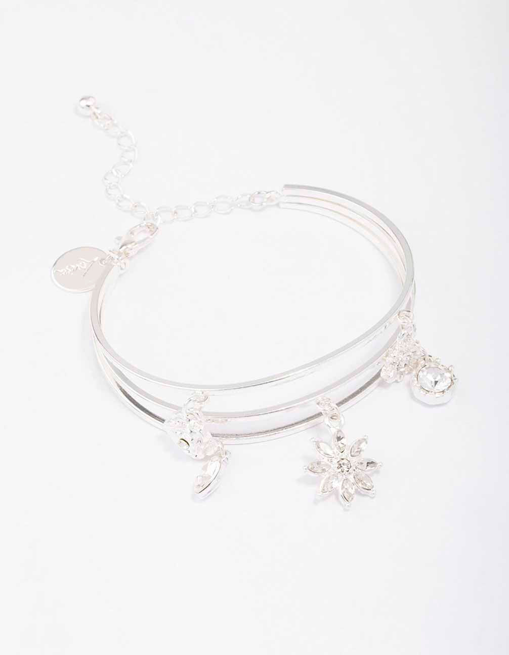 Silver Floral Charm Wrist Cuff