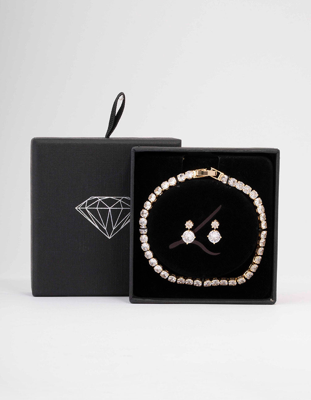 Gold Round Tennis Bracelet & Earring Set