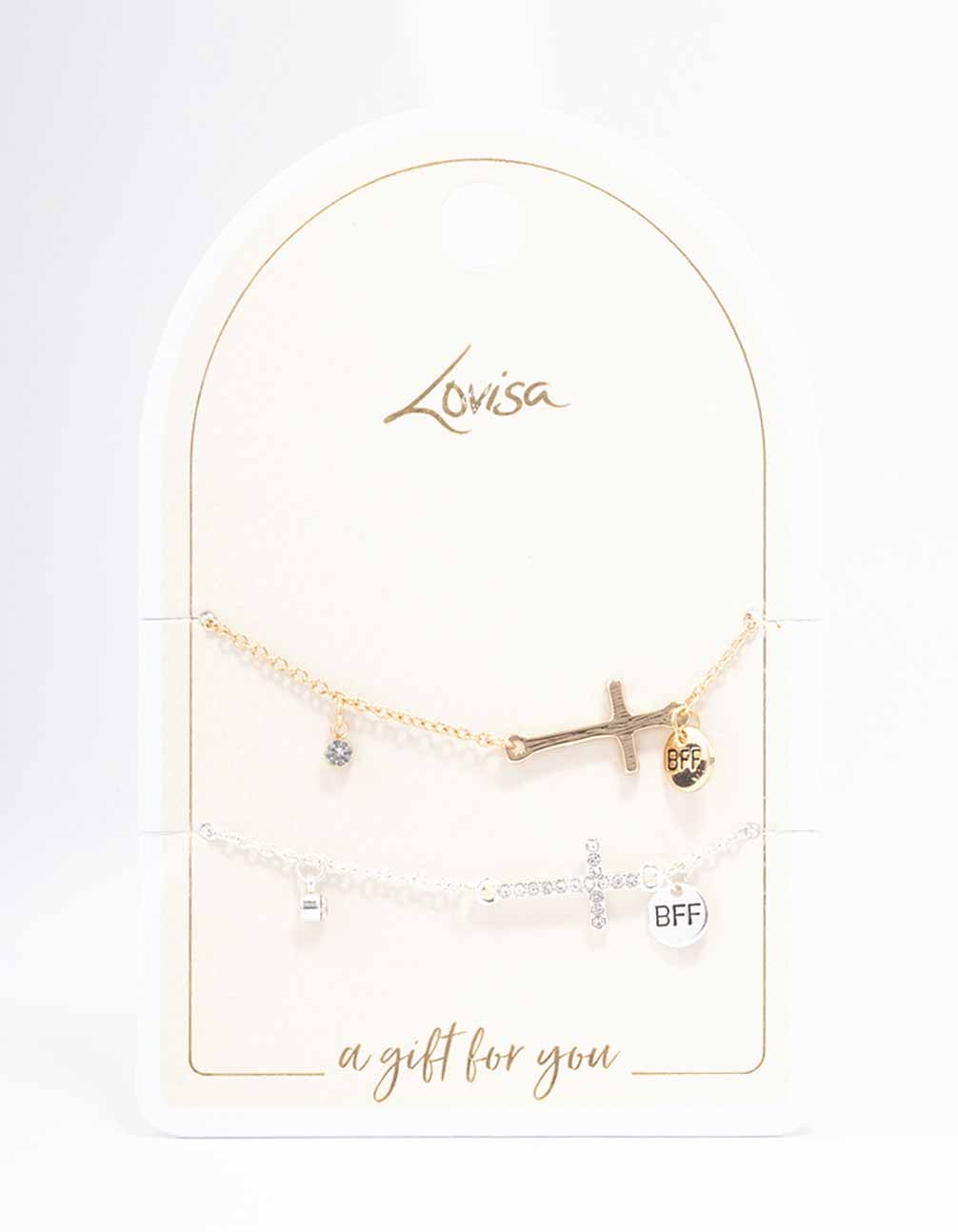 Mixed Metal Diamante Side Cross Bracelet