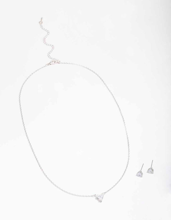 Silver Triangular Diamante Necklace & Earring Jewellery Set