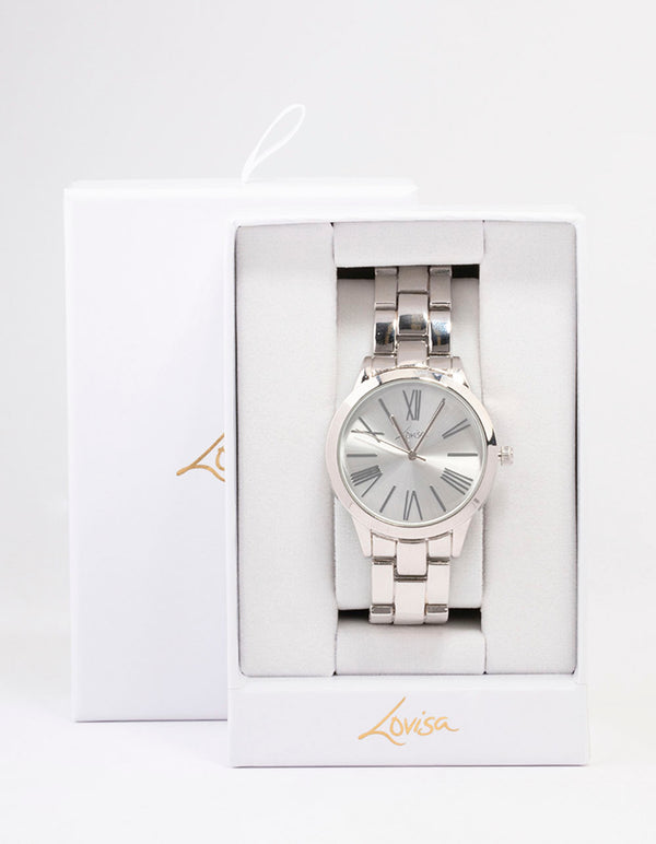 Silver Large Roman Numeral Watch