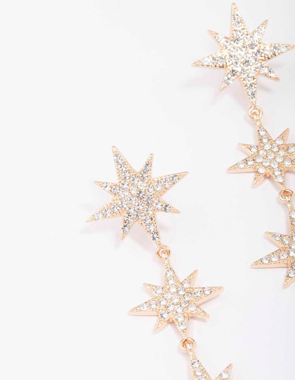 Gold Statement Diamante Star Drop Earrings