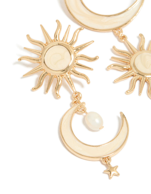 Gold Celestial Marble Drop Earrings