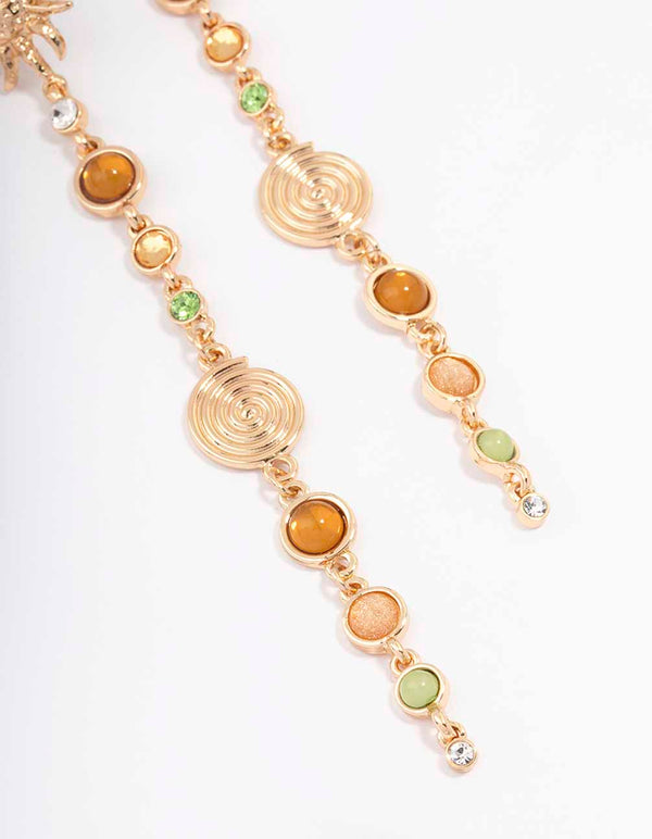 Gold Multi Gemstone Drop Earrings
