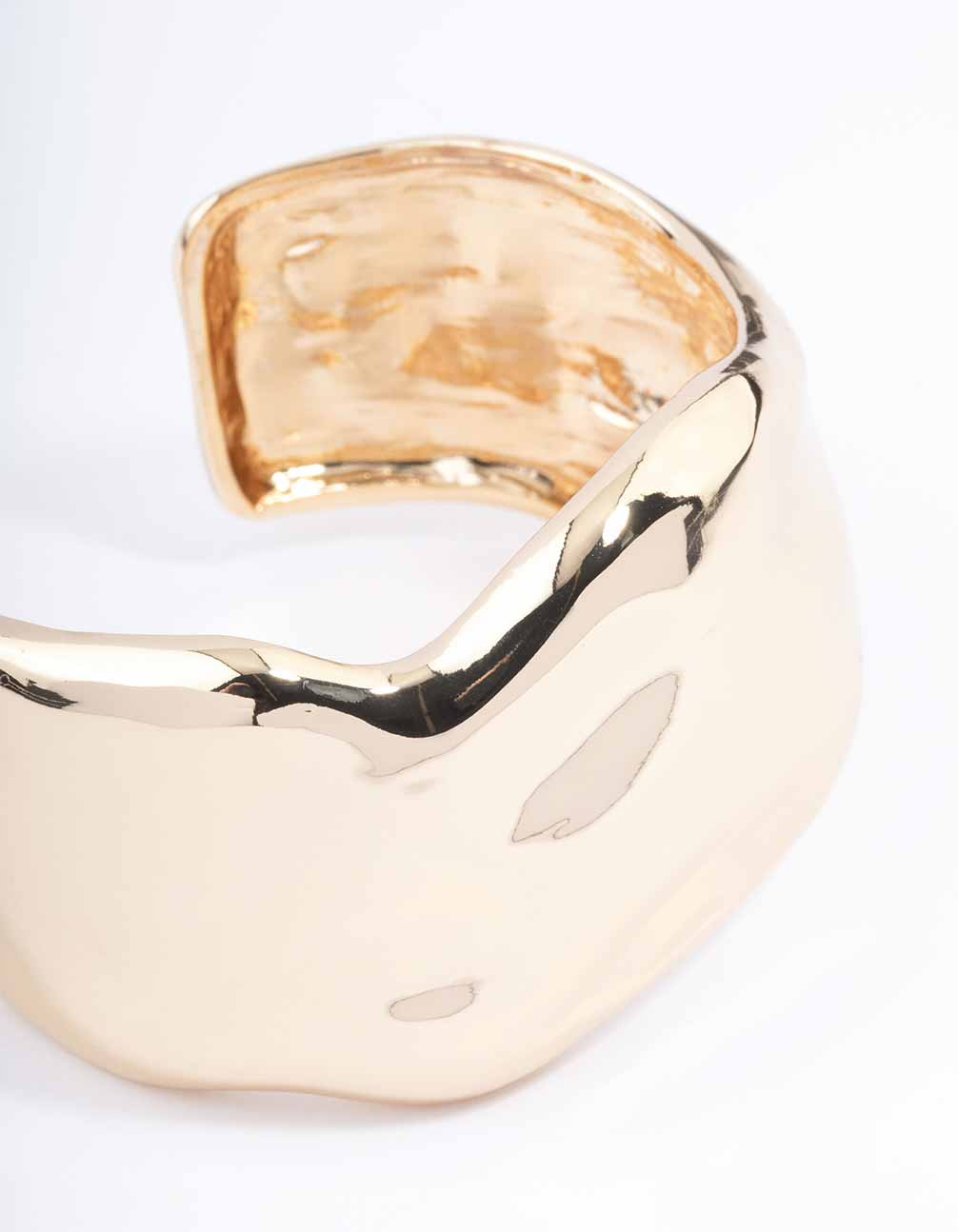 Gold Wide Molten Wrist Cuff