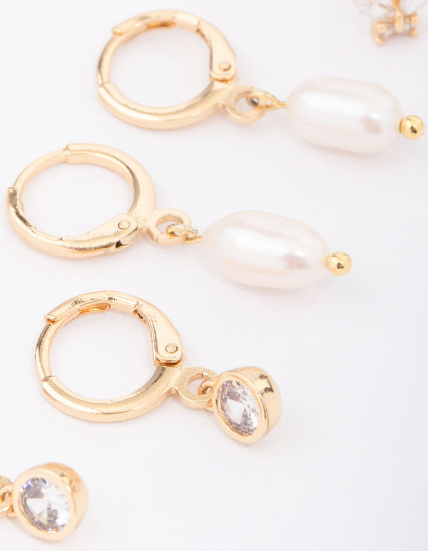 Gold Plated Freshwater Pearl Huggie Earring 3-Pack