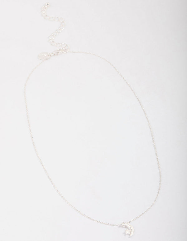 Silver Plated Star & Moon Pendant Necklace