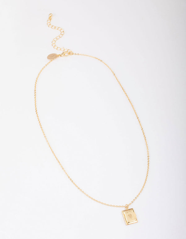 Gold Plated Heart Book Locket Pendant Necklace