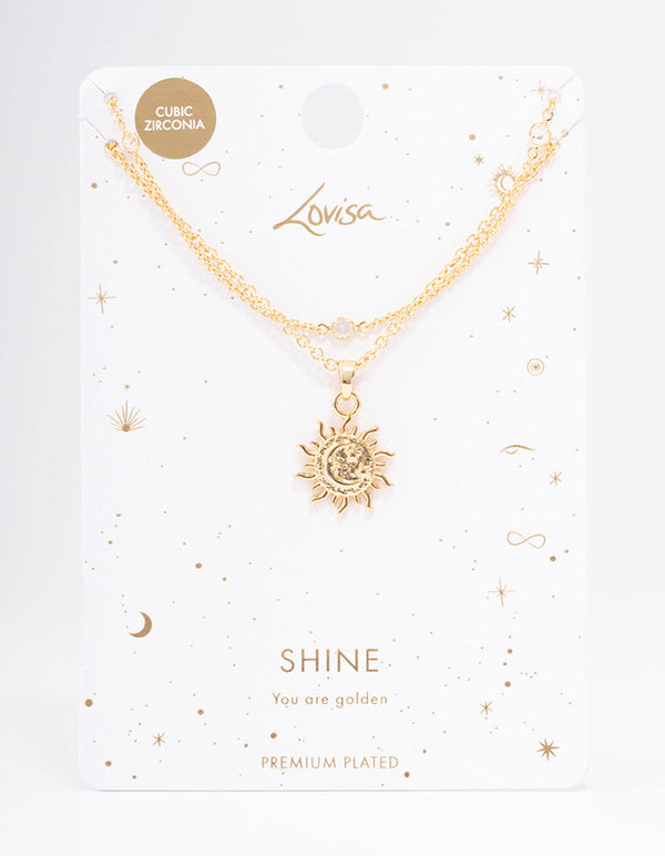 Gold Plated Double Layer Sun Necklace