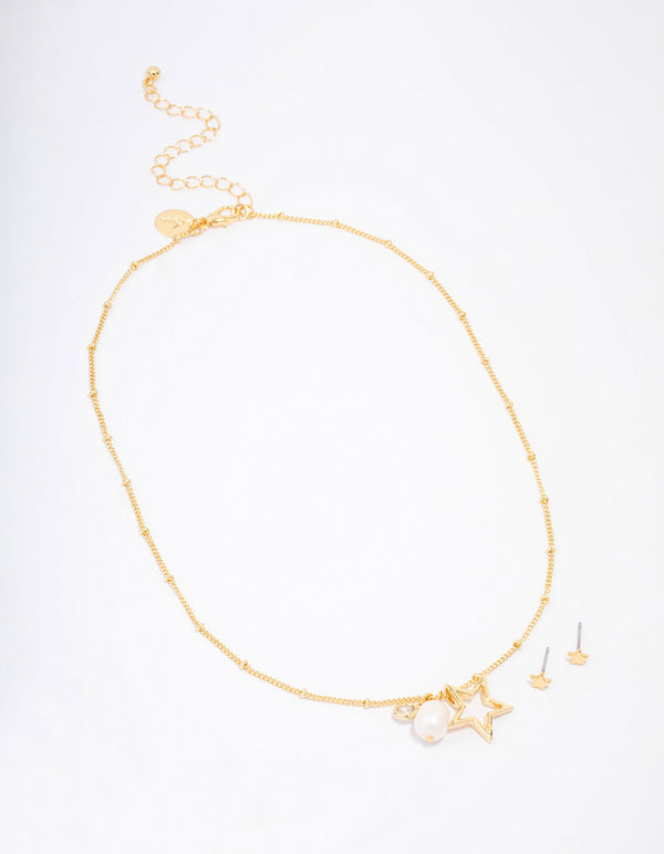 Gold Plated Star Charm Necklace & Earring Jewellery Set
