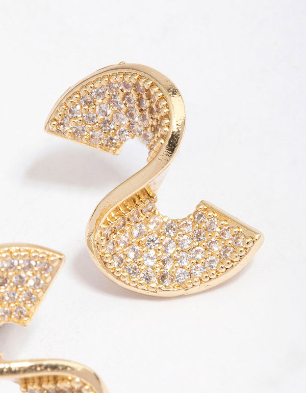 Gold Plated Cubic Zirconia Twisted Stud Earrings