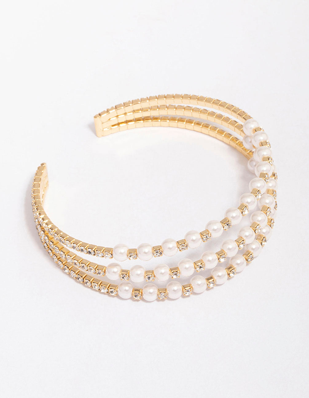 Gold Plated Triangular Cubic Zirconia Pearl Wrist Cuff