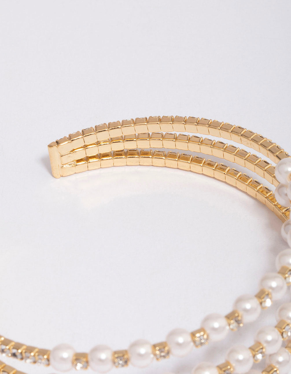 Gold Plated Triangular Cubic Zirconia Pearl Wrist Cuff